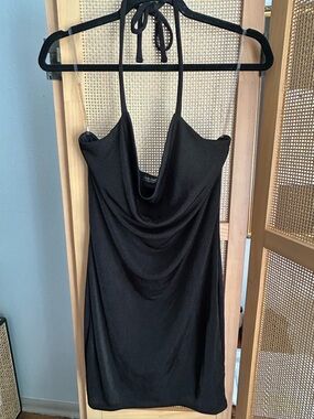 Black Backless Cowl Neck Mini Dress